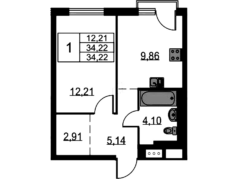 1-комнатная квартира 34.22 м², 13/18 эт., ЖК «Невская Долина»